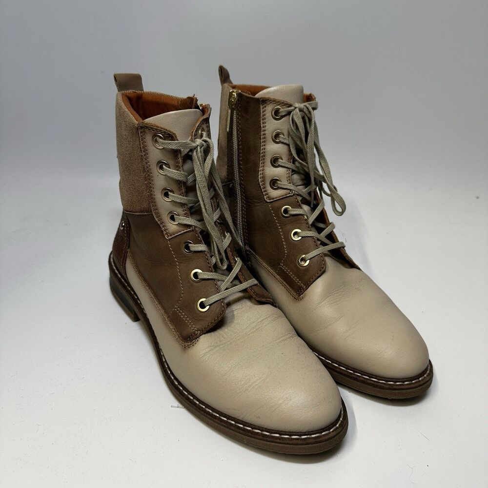Pikolinos Aspe W9Z-8694C1 Boots 38 Cream Brown Leather Lace Up Moto